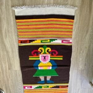 Vintage Handwoven Mayan Alpaca Wool Rug / Blanket